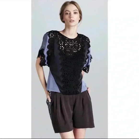 NEW Rebecca Taylor Sequins Silk Tuxedo Pockets Shorts Sz 4 - Picture 1 of 10